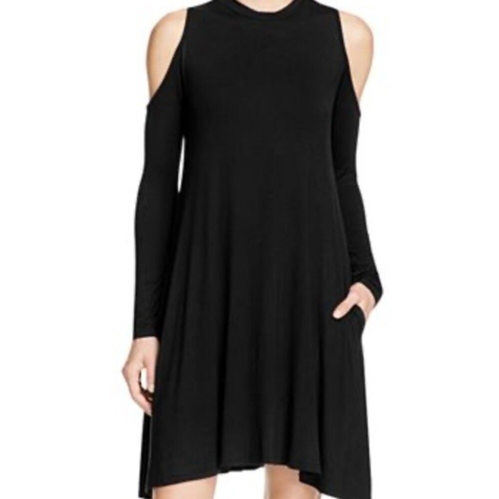 Elan Women's Cold Shoulder Long Sleeve Swing Tunic Dress Black Medium